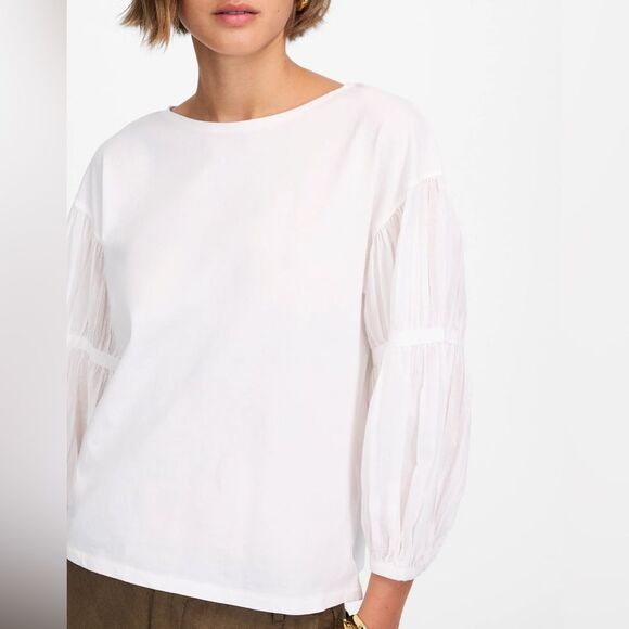 Madewell Puff-Sleeve Drop-Shoulder Knit Top in White Size Small NWT - Picture 1 of 12